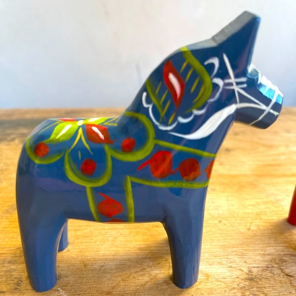 DALA Hand Painted Carved Wood Set-2 Horses Sweden - Picture 6 of 12